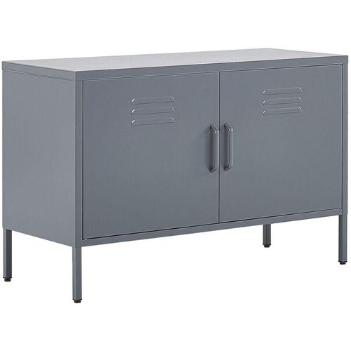 4251682240437 - Beliani - Metallschrank Grau Stahl 100 x 40 x 65 cm Sideboard mit hohen Füßen Türen Griffen Regalboden Wohnzimmer Büro Arbeitszimmer Flur Bad