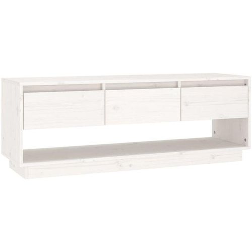 8720286904831 - Bonnevie - TV-SchrankTV-Möbel Weiß 1105x34x40 cm Massivholz Kiefer vidaXL