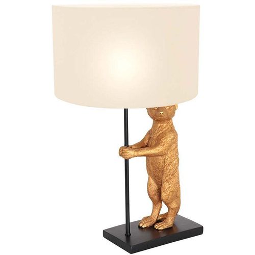 8712746151794 - - Schirmlampe Tischleuchte Beistellleuchte schwarz Textil weiß Erdmännchen gold