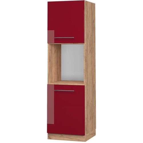 4066731196005 - Herdumbauschrank Küchenschrank Küchenmöbel Fame-Line Eiche Bordeaux Rot 60 cm modern Hochglanz Küche Einbauküche Blende Herdschrank Hochschrank Küchenzeile Drehtür Einlegeboden