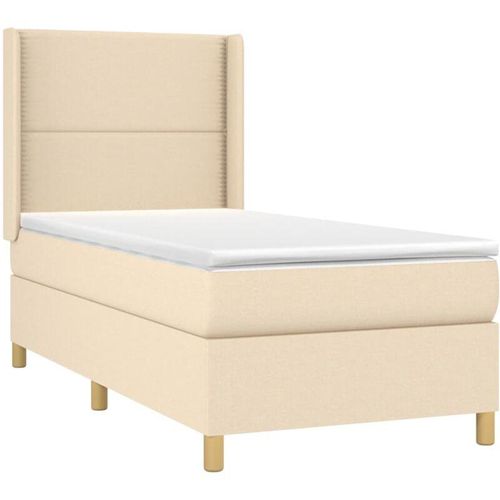 8720287353799 - Boxspringbett mit Matratze & LED Creme 90x200 cm Stoff vidaXL