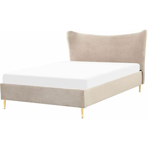 4255664807113 - Beliani - Polsterbett Taupe aus Samt 140 x 200 cm mit Goldenen Metallbeinen Hohes Kopfteil Modern Elegant für Schlafzimmer