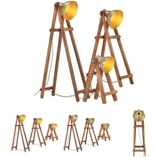 8721031334798 - The Living Store - Stehlampen 3 Stk Messing E27 Mango Massivholz - Lampen - Braun