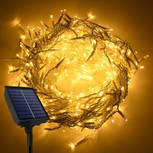 0762418239792 - Solar-Lichterketten 10m 400 LEDs Solar Lichterkette Außen Lichterwand Lichtervorhang mit Fernbedienung Warmweiß Solarlichterkette 8 Leuchtmodi Hengmei