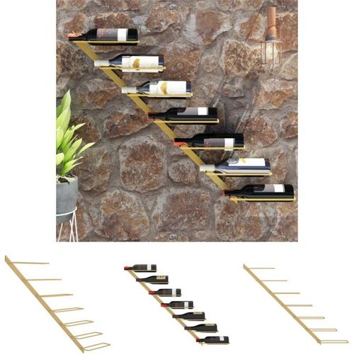 8721032201426 - The Living Store - Wand-Weinregal für 7 Flaschen Golden Metall - Weinregale - Gold