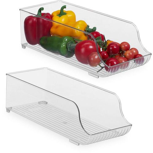 4052025484873 - Relaxdays - 2 x Kühlschrank Organizer Lebensmittel Aufbewahrung h x b x t 105 x 14 x 35 cm längliche Küchenbox transparent