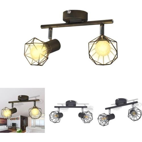 8721031334330 - The Living Store Deckenstrahler mit 2 LED-Glühlampen Industrie-Stil Drahtschirm - Deckenleuchten