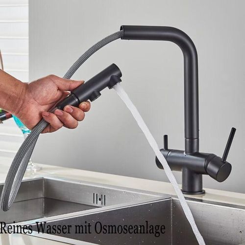 0794414359167 - Ausziehbarer Küchenarmatur Schwarz hoher Wasserdruck 360-Grad drehbarer Wasserhahn Einhandmischer zwei Strahlarten geeignet für Küchenspülen