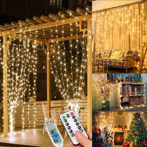 3802293621286 - Bleosan - x 3 m Lichtergirlande 300 LEDs Lichtvorhang 8 Beleuchtungsmodi für drinnen und draußen Hochzeitsdekoration Weihnachtsbaum warmweiß