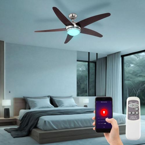 9007371514113 - - Deckenventilator Raumkühler Lüfter Wohnzimmer Ventilator braun silber rgb led Smart Fernbedienung dimmbar 3 Geschwindigkeiten 1x 5W 470Lm