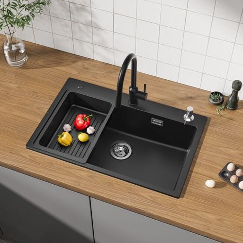 0719986516275 - Granitspüle Küchenspüle 7045cm Schwarz spüle mit Seifenspender und Abflusskorb - Cecipa 0719986516275 - Granitspüle Küchenspüle 7045cm Schwarz spüle mit Seifenspender und Abflusskorb - Cecipa