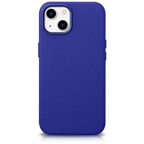 6975092685425 - Magnetische Lederhülle für iPhone 14 mit MagSafe Litchi Premium Lederhülle in Marineblau