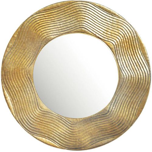 4251757722660 - Finebuy - Wandspiegel 74 cm Metall Design Hängespiegel Gold Aluminium Dekospiegel Rund mit Rahmen Wellenmuster Spiegel Wand Groß Flurspiegel