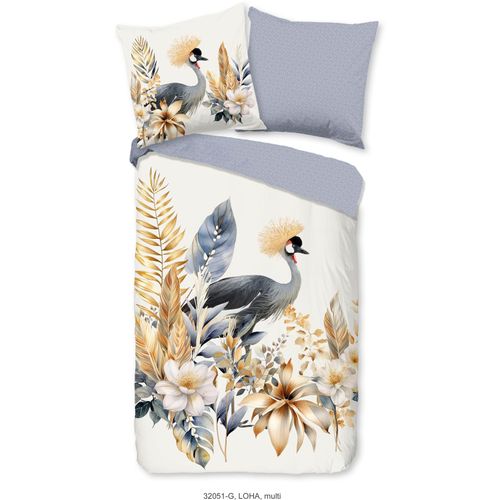 8717285230764 - Wendebettwäsche GOOD MORNING Loha Bettwäsche Gr B L 200 cm x 200 cm 1 St 2 St Renforcé B L 80 cm x 80 cm & 80 cm x 80 cm blau 100% Baumwolle 135x200 Reißverschluss Wendeoptik Blau Natur