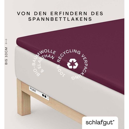 4007399454588 - Spannbettlaken SCHLAFGUT PURE TOPPER in Gr 90x200 140x200 oder 180x200 cm Laken für Topper Gr B L 180-200 cm x 200-220 cm 1 St Jersey-Elasthan 180-200 x 200-220 cm 10 cm lila (purple deep) aus 100% Bio-Baumwolle für Matratzen bis 10 cm Höhe Bettlaken