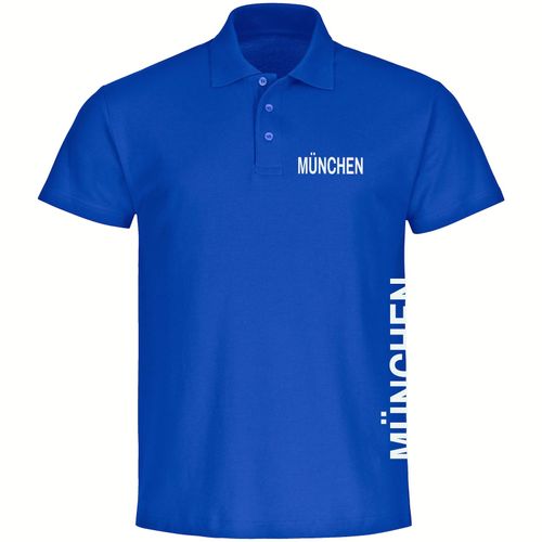 4068859022204 - multifanshop Poloshirt - München blau - Brust & Seite - Druck weiß - Polo