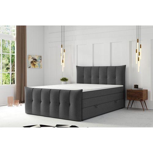 4262413691206 - M-Punkt GmbH Boxspringbett PORTO mit Bettkasten 180 x 200 cm Webstoff Anthrazit - versch Ausführungen