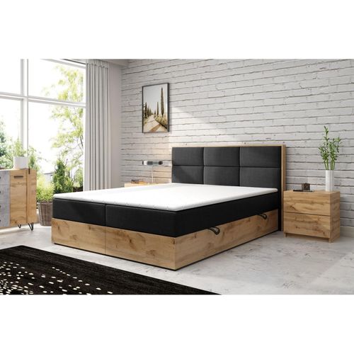 4262413691176 - M-Punkt GmbH Boxspringbett STOCKHOLM Eiche Holz mit Bettkasten 180 x 200 cm Webstoff Schwarz - versch Varianten