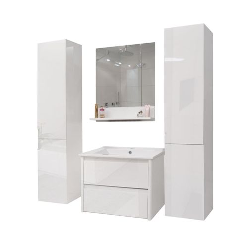 4057651189062 - Badezimmerset MCW-B19 Waschtisch Wandspiegel 2x Hängeschrank hochglanz ~ weiß 4057651189062 - Badezimmerset MCW-B19 Waschtisch Wandspiegel 2x Hängeschrank hochglanz ~ weiß