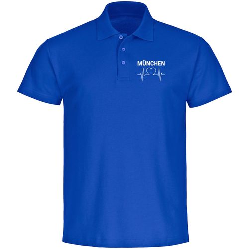 4068859040192 - multifanshop Poloshirt - München blau - Herzschlag - Druck weiß - Polo