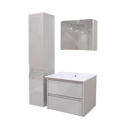 4057651189031 - Badezimmerset MCW-B19 Waschtisch Spiegelschrank Hängeschrank hochglanz ~ grau