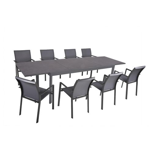 4059865542602 - 9-tlg Alu Tischgruppe NEREA Set Garten Sitzgruppe Outdoor Grau Metall Kunststoff
