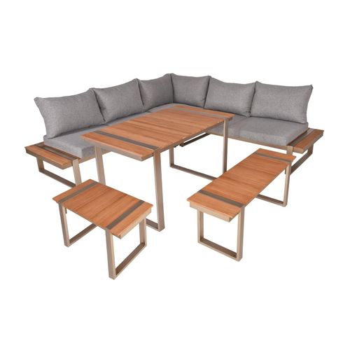 4059865542831 - Lounge-Eckgruppe AUREA 6-tlg Garten Sitzgruppe Outdoor Beige Holz Metall Möbel