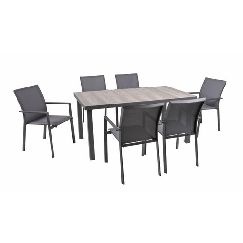 4059865542718 - 7-tlg Alu Tischgruppe RANA Set Garten Sitzgruppe Outdoor Grau Metall Kunststoff