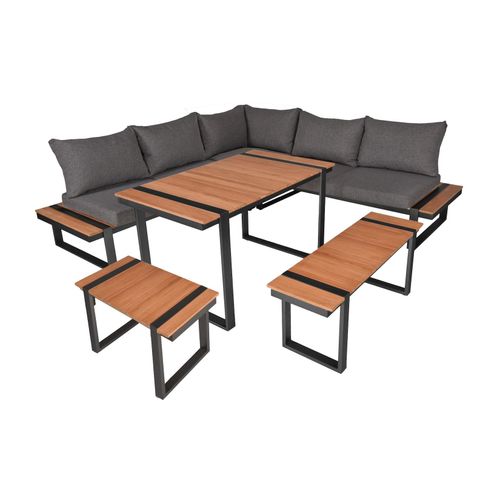 4059865542848 - Lounge-Eckgruppe BELMIRA 6-tlg Garten Sitzgruppe Outdoor Braun Holz Metall Möbel