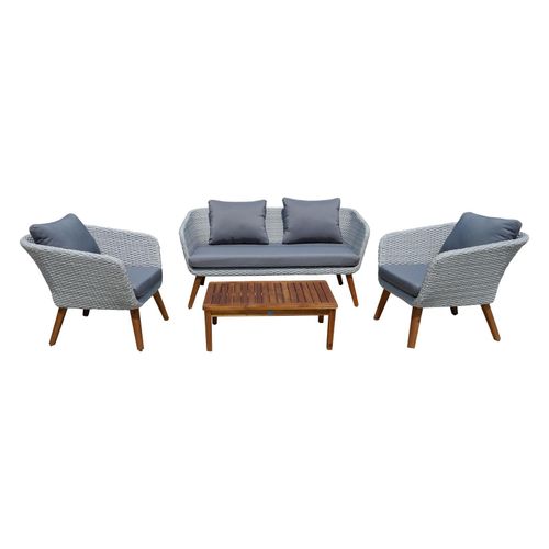 4059865543937 - 4tlg Polyrattan Sitzgruppe ARONA Garten Möbel Sitzgruppe Outdoor Grau Garnitur