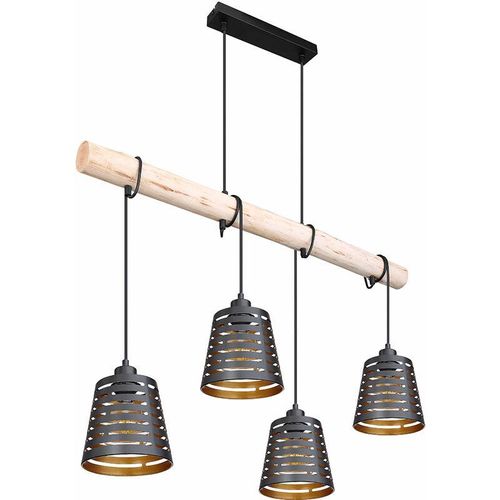 4059157178694 - Pendelleuchte Holzbalken Hängelampe Retro Esszimmerlampe hängend mit vier Metallschirmen schwarz gold 4x E27 LxBxH 85x17x120 cm Wohnzimmer 4059157178694 - Pendelleuchte Holzbalken Hängelampe Retro Esszimmerlampe hängend mit vier Metallschirmen schwarz gold 4x E27 LxBxH 85x17x120 cm Wohnzimmer