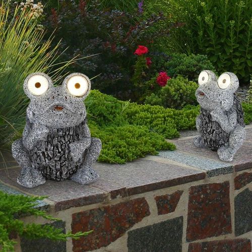 9007371472727 - - Solarleuchte Frosch grau Solar Figur Frosch Außenlampe Steinoptik Solar Akku IP44 led 2x 006 Watt LxBxH 17x14x21 cm 2er Set