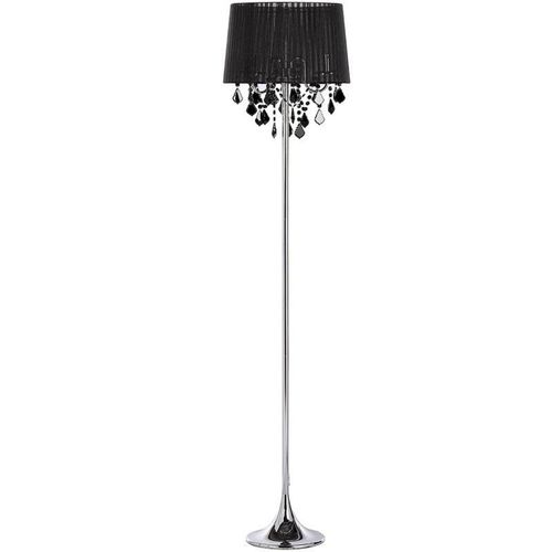 4260586358001 - Beliani - Stehlampe Schwarz Metall 170 cm 3-flammig Stoffschirm mit Kristallen aus Acrylglas Kronleuchter-Optik Kabel mit Schalter Glamourös - Schwarz