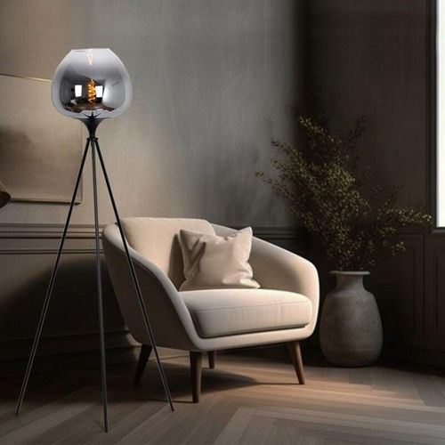 9007371526031 - Lighting - Stehleuchte Stativ Rauchglas Esszimmerleuchte Stativlampe stehend Rauchglas schwarz Metall E27 Fassung DxH 65x145 cm 9007371526031 - Lighting - Stehleuchte Stativ Rauchglas Esszimmerleuchte Stativlampe stehend Rauchglas schwarz Metall E27 Fassung DxH 65x145 cm