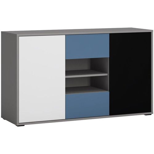 4066075110910 - Sideboard Kommode Jugendzimmer LIIVA-129 in grau mit schwarz weiß blau B H T ca 1257 742 40 cm - grau