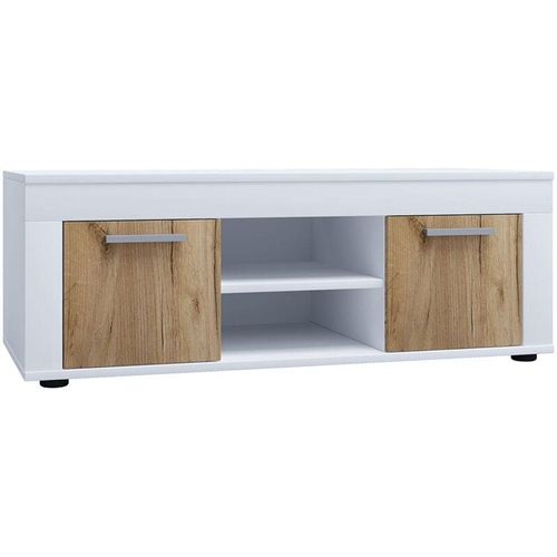 4051814435126 - Holz TV Lowboard Möbel Fernsehschrank Tisch Konsole Fernsehtisch Breite 102 cm Usilo L (Farbe Weiß   Honig-Eiche)