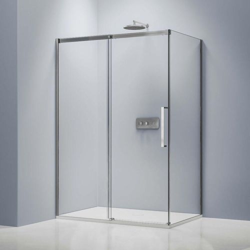 0685717207029 - Eckdusche mit Schiebetür Soft-Close DX906 FLEX - 8 mm Nano Echtglas - Chrom - Breite wählbar 80cm 160cm