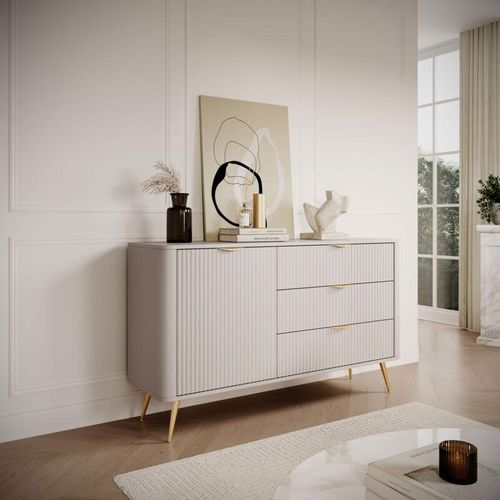 5906601403194 - Kombi-Kommode Katine 138 Sideboard mit Schubladen und Tür Beige - Furnix