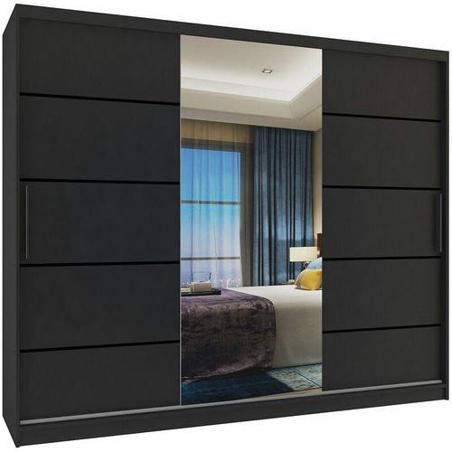 5904316243319 - Belini - Schiebeschrank 232 cm Mit Schubladen mit Spiegel schwarz Ebenholz dunkel Hersteller