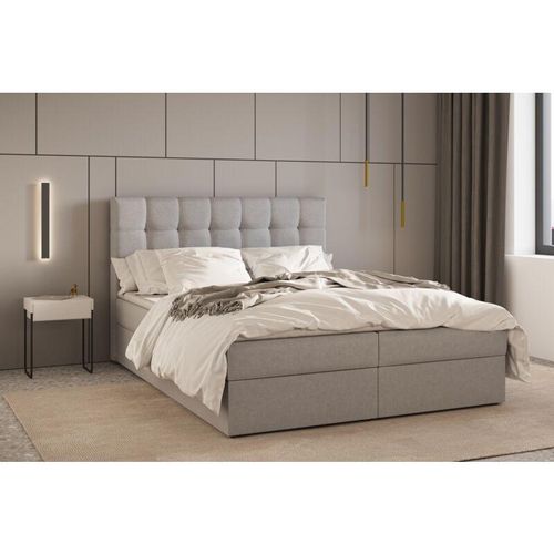 5904948100141 - E-meubles - Kontinentalbett Boxspringbett Bett mit bettkasten Bonell-Matratze und Topper Doppelbett - Boxspringbett 05 - 160x200 - Hellgrau