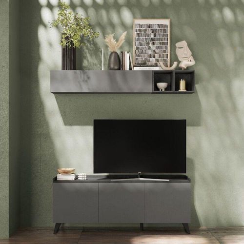 0784196616206 - Toscohome - TV-Ständer mit 3 Türen Schiefer Farbe Blei 181x72H cm - Polan