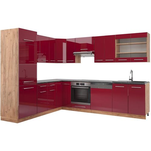 4066731166152 - Eckküche Küchenzeile Einbauküche Fame-Line Eiche Bordeaux Rot 227x287 cm modern Spülenunterschrank Schubunterschrank Eckunterschrank Herdumbauschrank Hängeschrank Kühlumbauschrank Hängeglasschrank