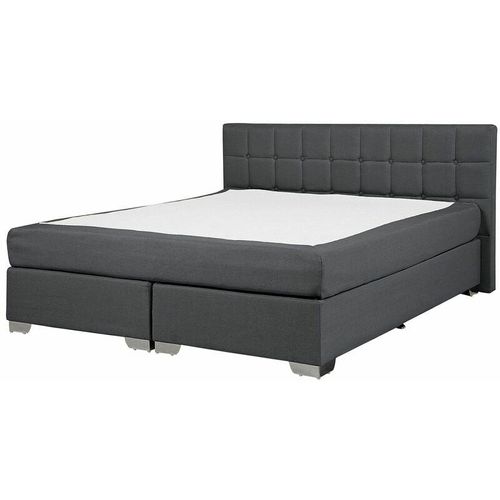 4260580921904 - Beliani - Bett Polsterbezug Grau 160 x 200 cm Mit Taschenfederkernmatratzen Leinenoptik Quadratischen Steppnähte Hohe Kopfteil Elegant Klassisch 4260580921904 - Beliani - Bett Polsterbezug Grau 160 x 200 cm Mit Taschenfederkernmatratzen Leinenoptik Quadratischen Steppnähte Hohe Kopfteil Elegant Klassisch