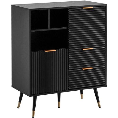 4251757723285 - Sideboard 77x97x40 cm Anrichte Schwarz mit Eiche-Dekor Kommode mit Türen und Schubladen Kommodenschrank Flurschrank mit Regal Modern