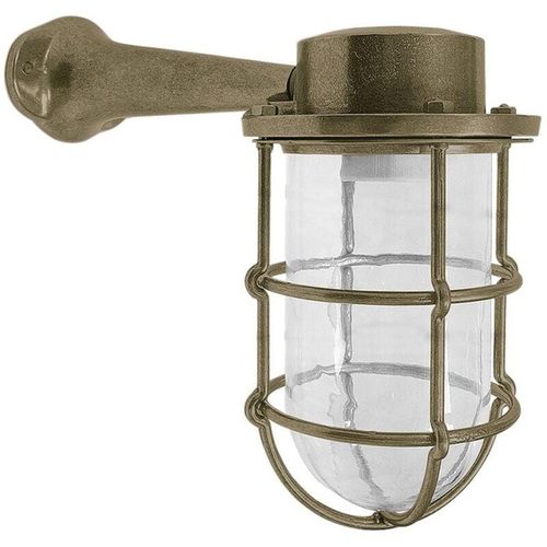 4255596736567 - Licht-erlebnisse - Wandleuchte außen Echt-Messing Glas h 21 cm IP44 in Messing E27 Maritim Wandlampe