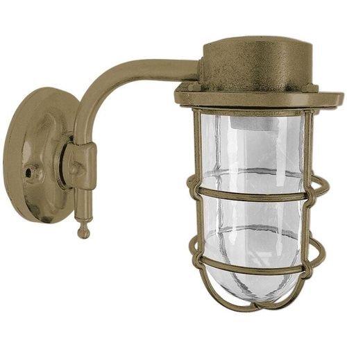 4255596736611 - Licht-erlebnisse - Außenwandlampe Messing massiv Glas E27 IP44 h 21 cm in Maritim Außenwandleuchte