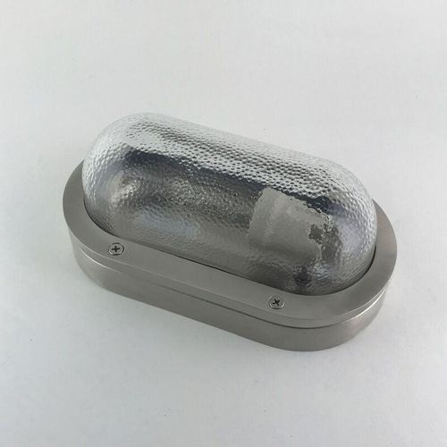 4255596737243 - Außenleuchte Wand Glas Echt-Messing E27 IP64 23 cm breit Nickel matt Maritim Ovalleuchte