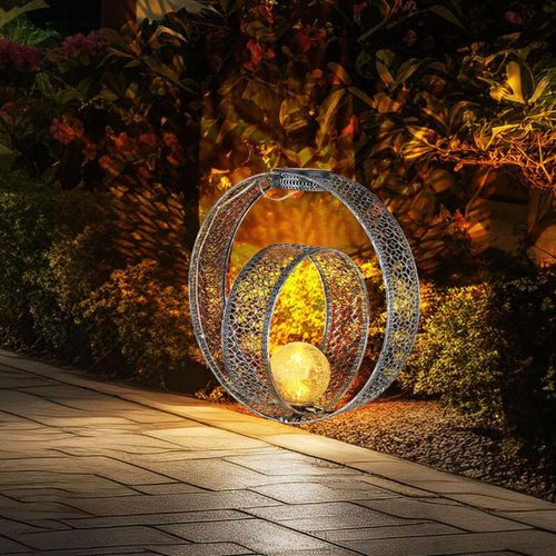 9007371507160 - Solarlampe orientalische Kugel Dekoleuchte Garten Solar Solarlampe Metall für Außen Crackle Glas Erdspieß 1x LED 006W warmweiß LxBxH 30x20x42 cm