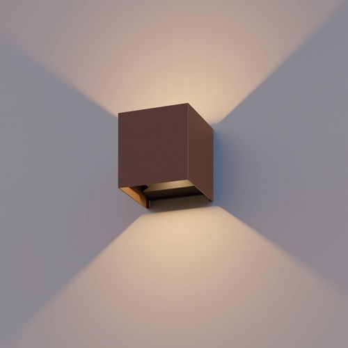 8712879161714 - LED-Außenwandlampe Cube up down Höhe 10cm rostbraun