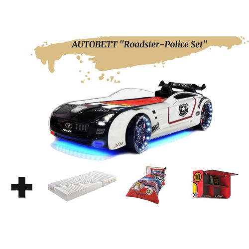 0743194011048 - Autobett Kinderbett Roadster Police LED Sound Sportsitze Lattenrost Spoiler 90x190 cm 0743194011048 - Autobett Kinderbett Roadster Police LED Sound Sportsitze Lattenrost Spoiler 90x190 cm